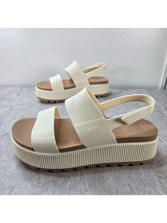Reef Shoes - Reef Platform Sandal 10 Cream White Open Toe Chunky Summer Beach Slingback Wedge